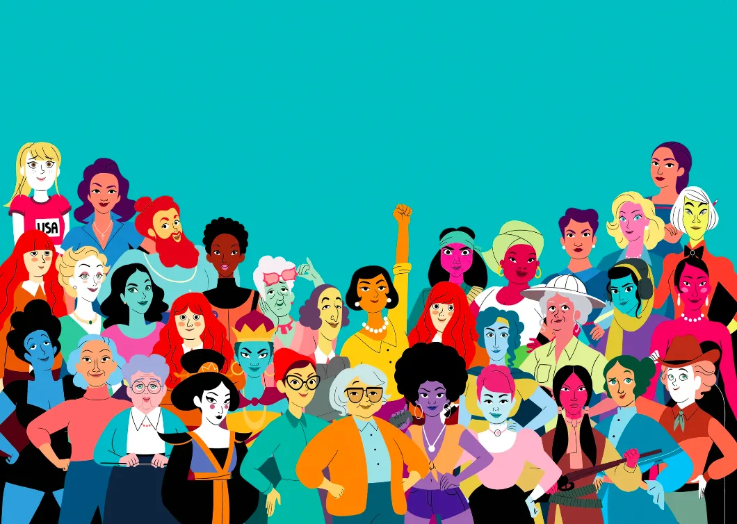 ilustração de várias mulheres, de várias idades e nacionalidades
