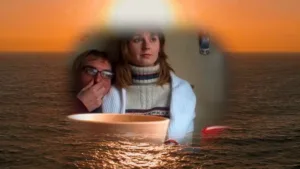 montagem de pôr do sol com duas pessoas